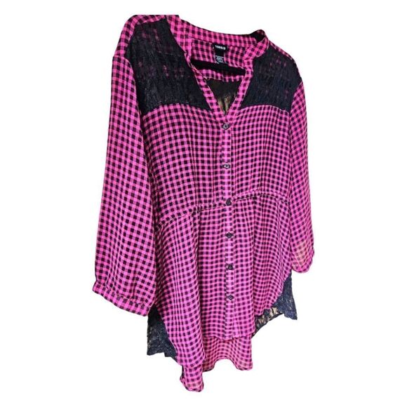 TORRID PLUS SIZE Plaid Lace Button Front Blouse2X - Picture 6 of 13